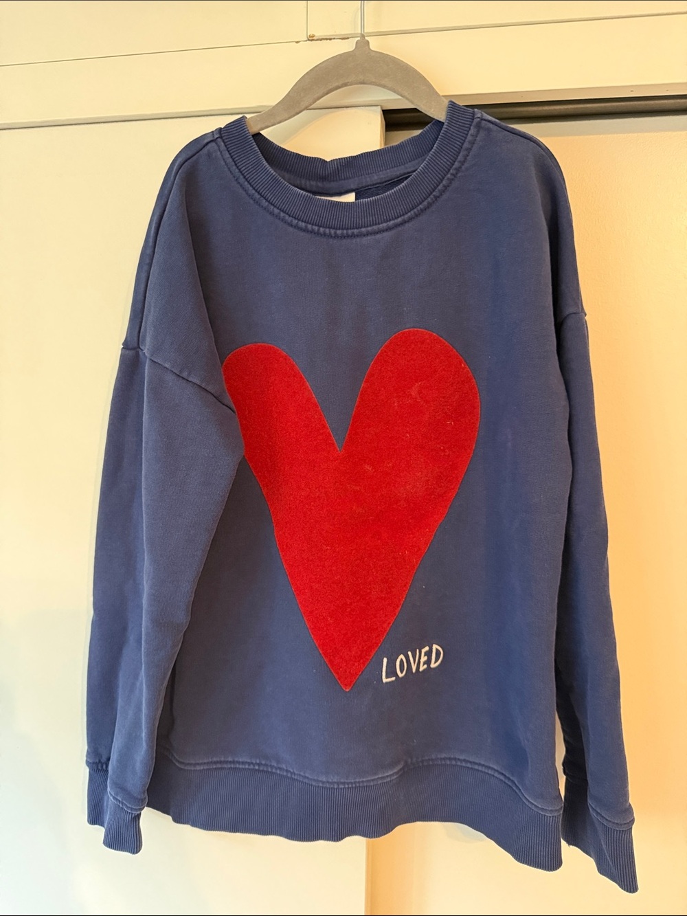 Hanna Andersson Navy Sweatshirt with Red Heart Graphic